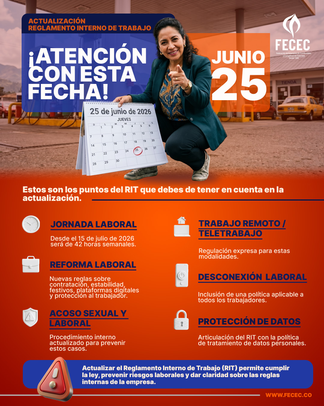 ¡Atención con esta fecha!Fecha límite de la actualización del Reglamento Interno de Trabajo: 25 de junio de 2026.