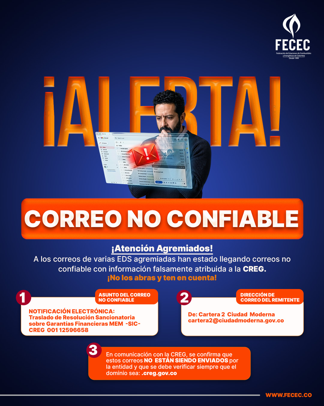 ¡ALERTA! Correos no confiables están llegando haciéndose pasar por la CREG: Te contamos